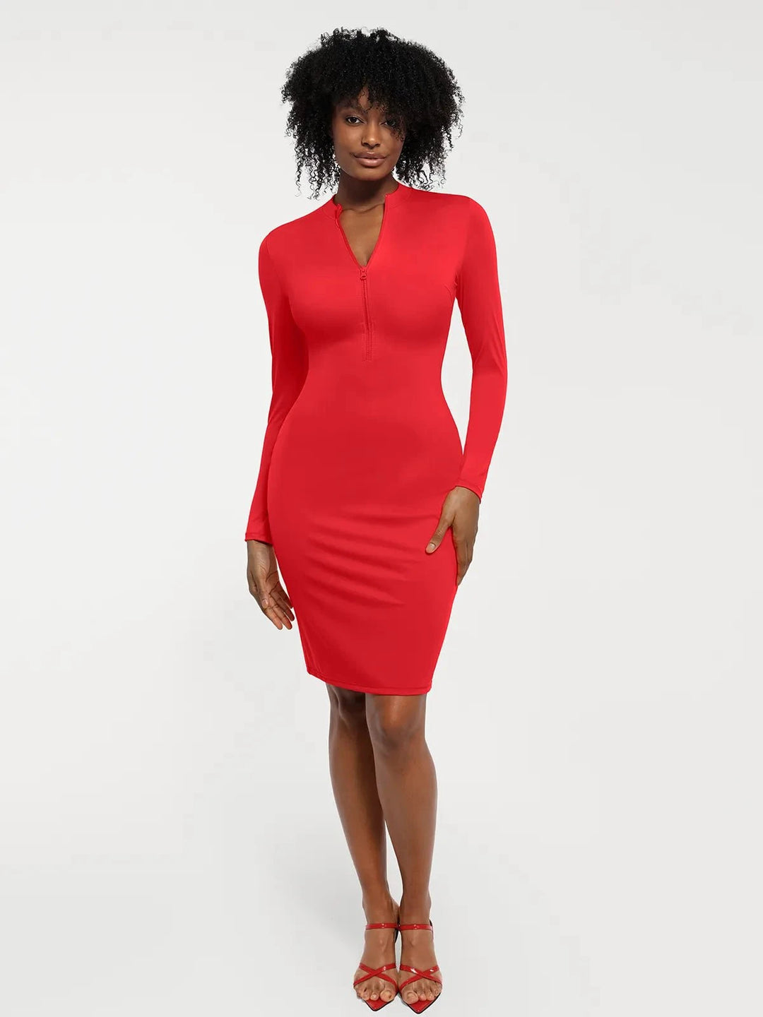 Thermal Shapewear Midi Dress | Long Sleeve Tummy Control - Popilush Thermal Shapewear Midi Dress | Long Sleeve Tummy Control - Popilush