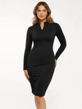 Popilush® Formal Bodycon Party Cocktail Warm Gown Winter Black / XS Redtag Thermal Shapewear Long Sleeve Mock Neck Midi Dress