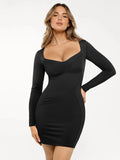Popilush® Formal Bodycon Party Cocktail Warm Gown Winter Black / XS Redtag Thermal Shapewear Long Sleeve Sweetheart Mini Dress