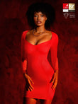 Redtag Thermal Shapewear long sleeve mini dress with sweetheart neckline.