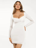 Popilush® Formal Bodycon Party Cocktail Warm Gown Winter White / XS Redtag Thermal Shapewear Long Sleeve Sweetheart Mini Dress