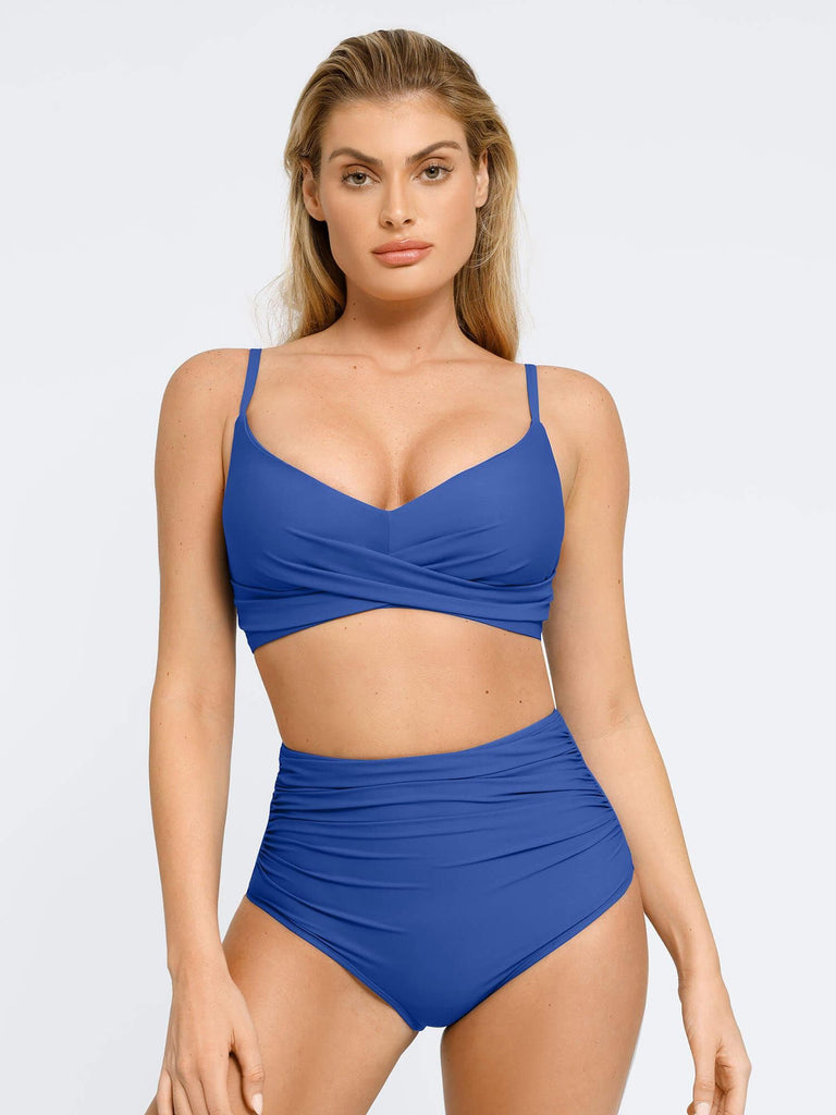 Popilush® Blue / S Ruched Tankini Bikini Swimsuit Set