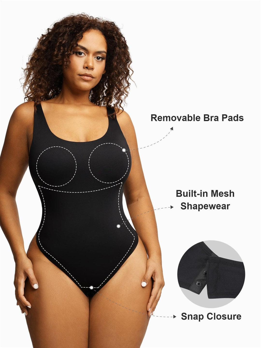 Popilush Tops Body Shaper Jumpsuit Tank Scoop Neck Thong Bodysuit