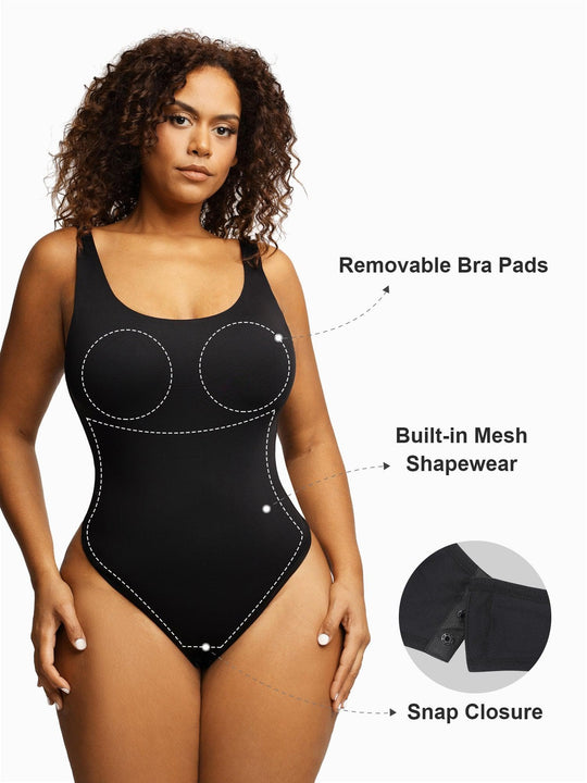 Popilush Tops Body Shaper Jumpsuit Tank Scoop Neck Thong Bodysuit