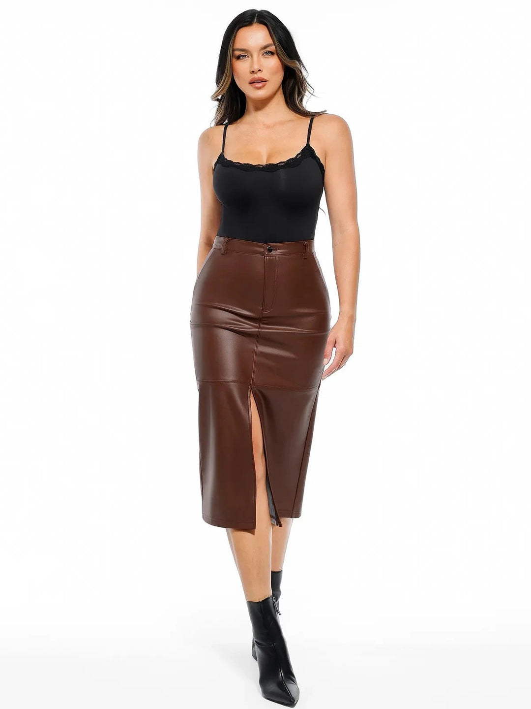 Popilush® Sculpted Faux Leather Contour Skirt