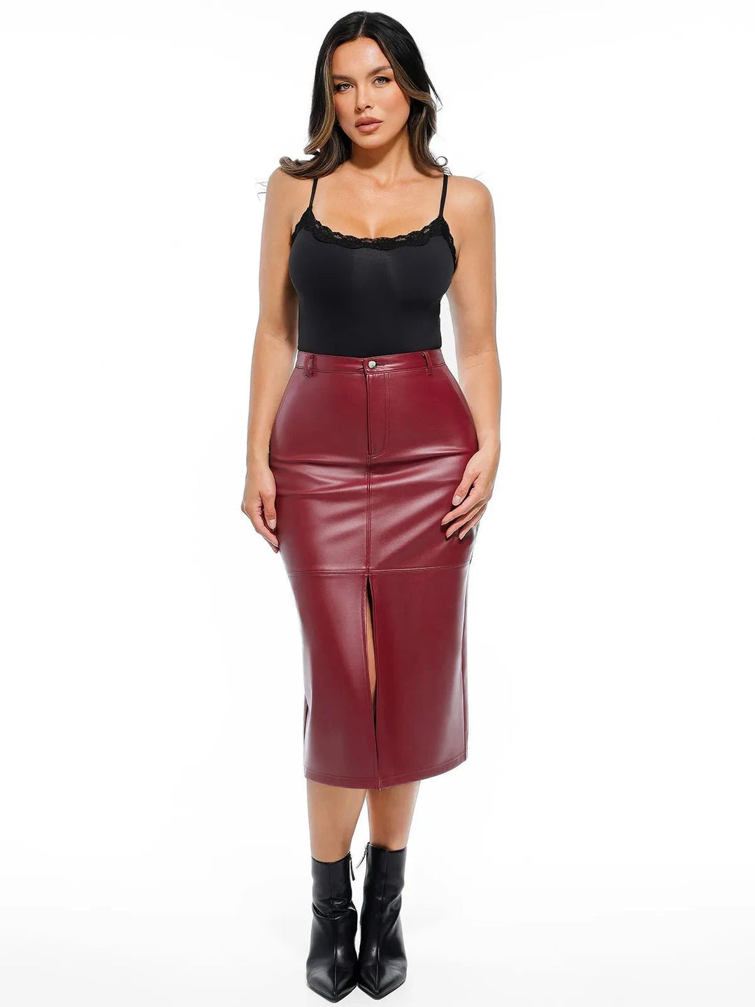 Popilush® Sculpted Faux Leather Contour Skirt