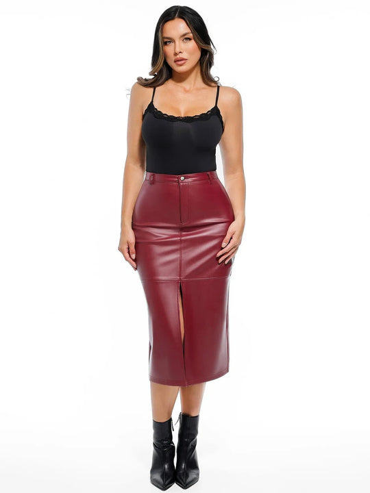 Popilush® Sculpted Faux Leather Contour Skirt