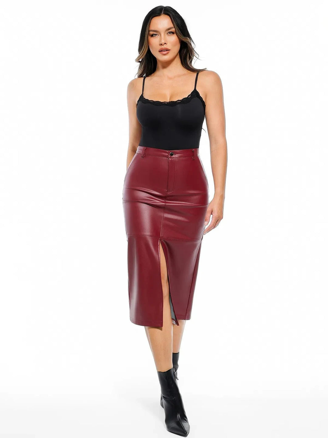 Popilush® Sculpted Faux Leather Contour Skirt