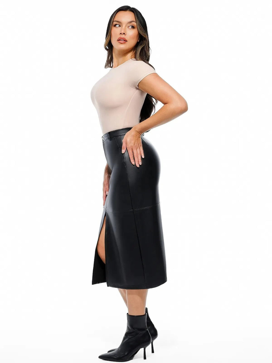Popilush® Sculpted Faux Leather Contour Skirt