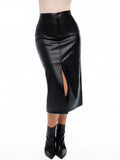 Popilush® Black / XS Sculpted Faux Leather Contour Skirt