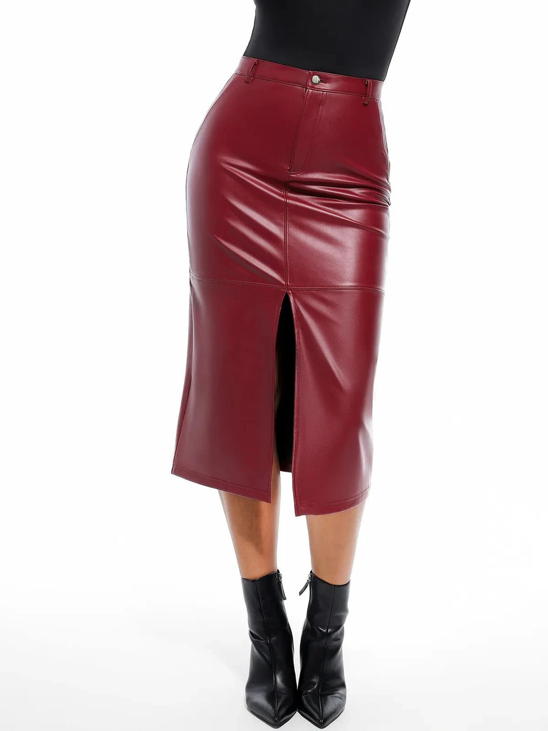Popilush® Red / XS Sculpted Faux Leather Contour Skirt
