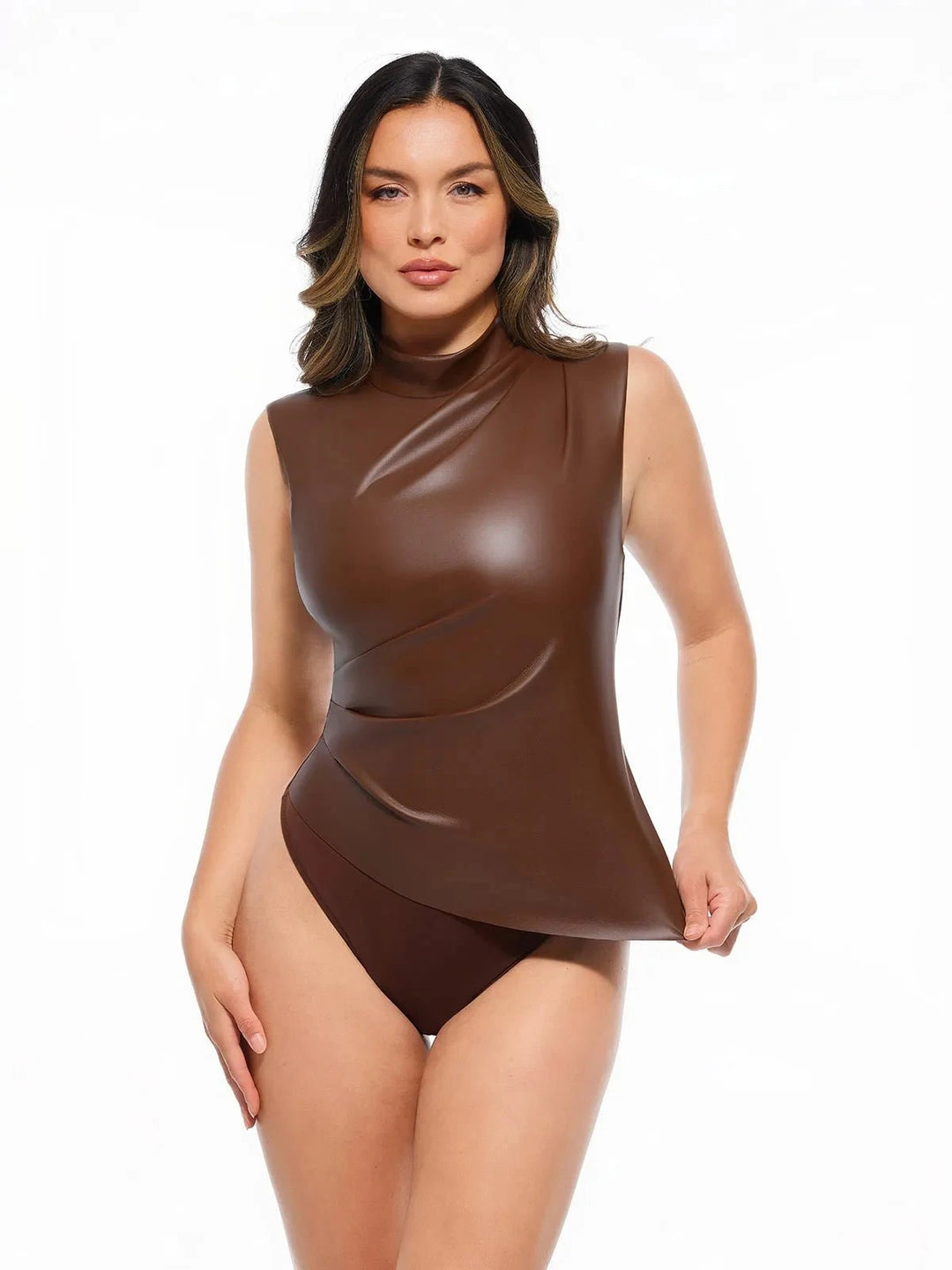 Popilush® Sculpting 3-in-1 Faux Leather Bodysuit
