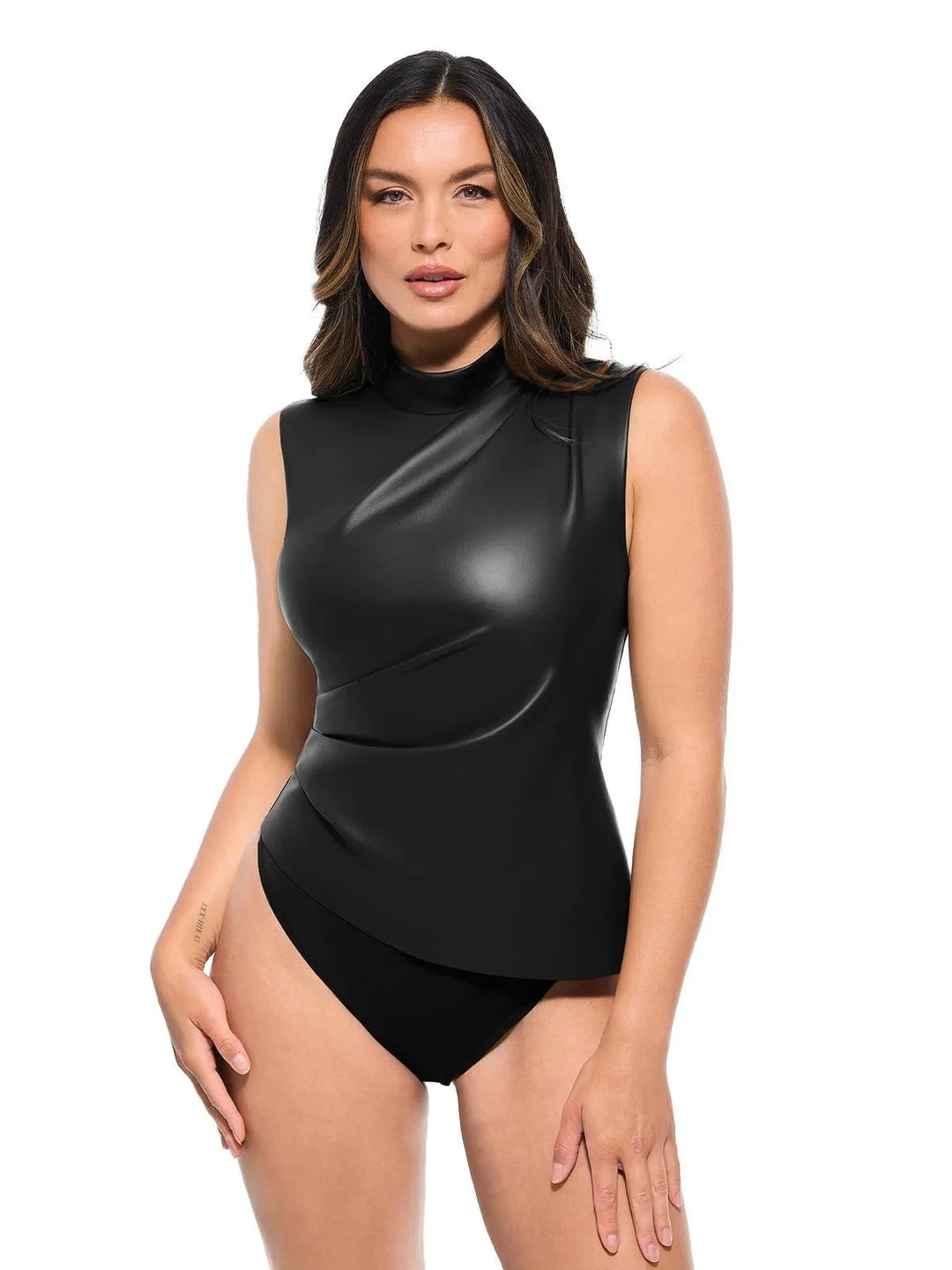 Popilush® Black / XS Sculpting 3-in-1 Faux Leather Bodysuit