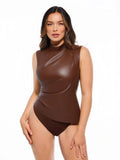 Popilush® Brown / XS Sculpting 3-in-1 Faux Leather Bodysuit