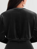 Popilush® Sculpting Cropped Velvet Drape Jacket