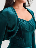 Popilush® Green / S Sculpting Cropped Velvet Drape Jacket