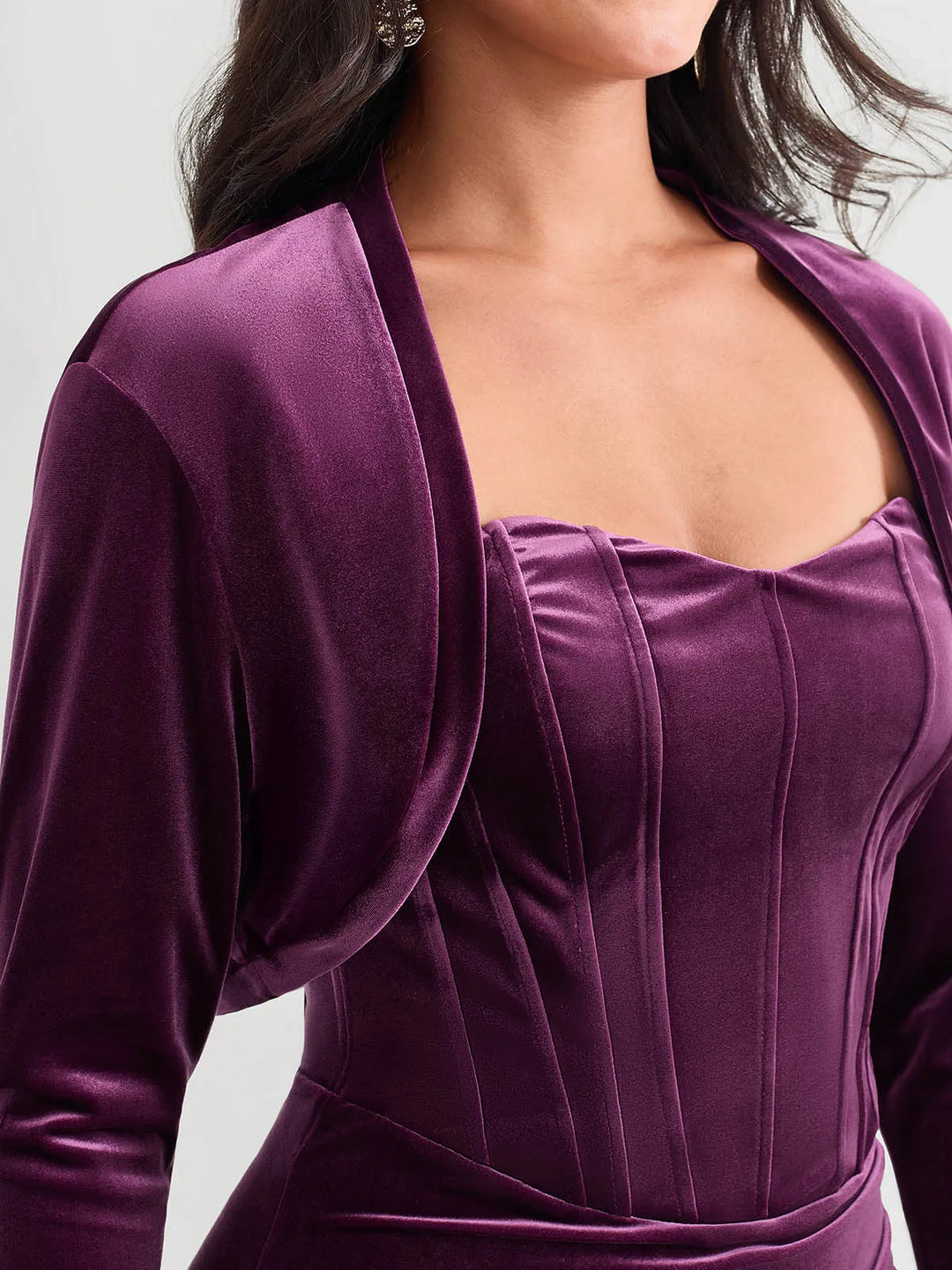 Popilush® Purple / S Sculpting Cropped Velvet Drape Jacket