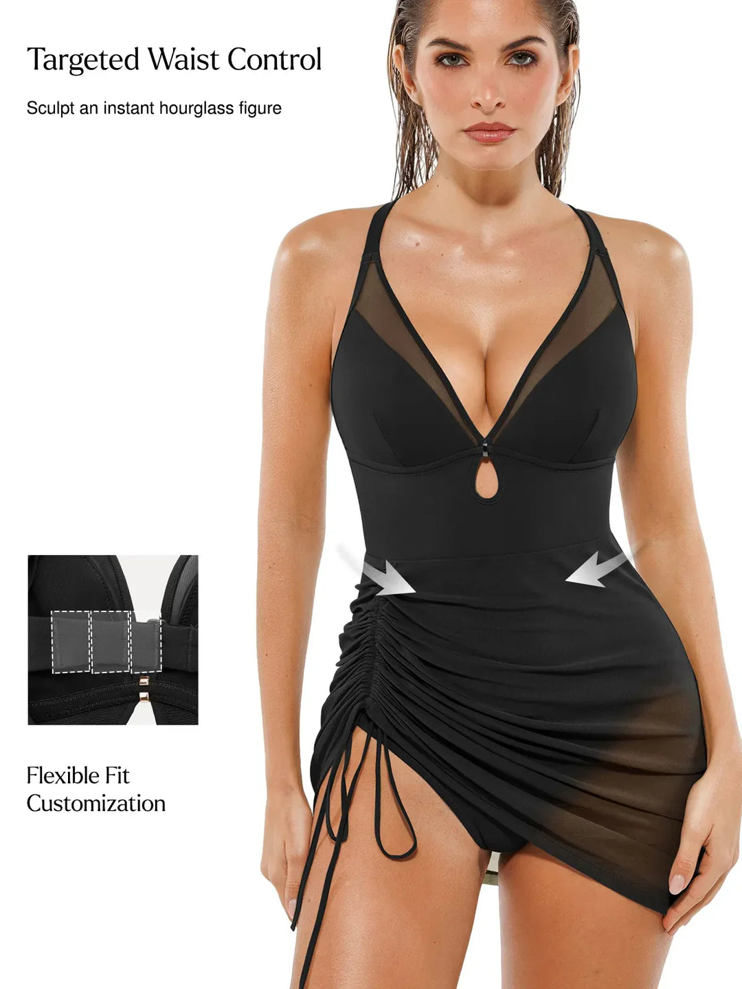 Popilush® Sculpting Curve Mesh Skirt One-Piece Swimsuit