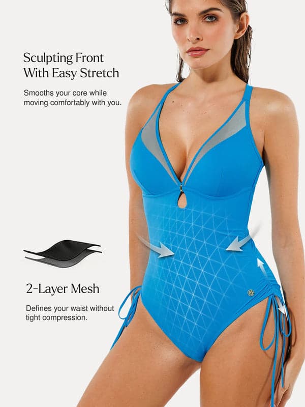 Popilush® Sculpting Curve Mesh Skirt One-Piece Swimsuit