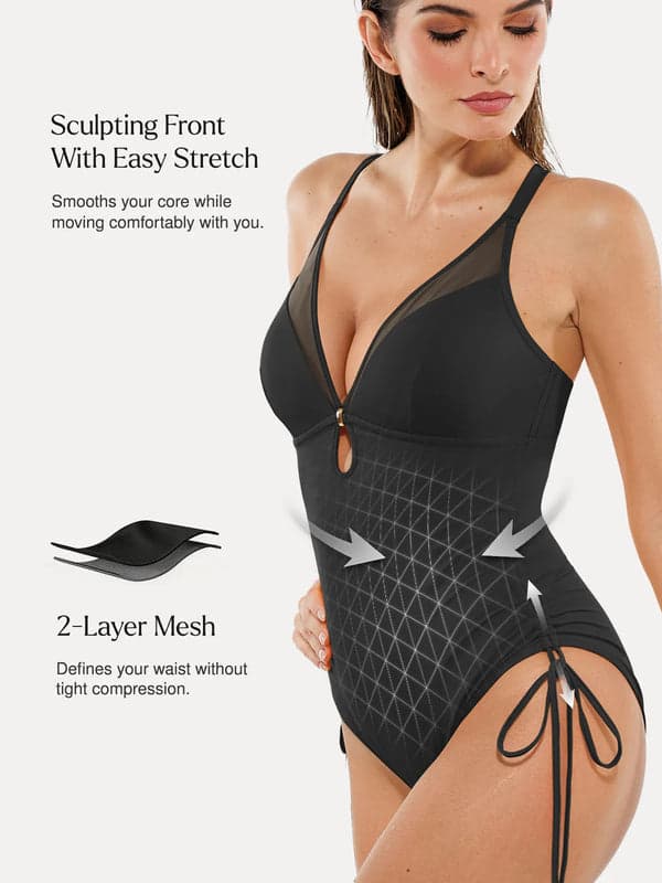 Popilush® Sculpting Curve Mesh Skirt One-Piece Swimsuit