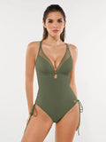 Popilush® One-Piece Swimsuit / Mist Green / XS Sculpting Curve Mesh Skirt One-Piece Swimsuit