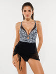Popilush® White Leopard / XS Sculpting Curve Mesh Skirt One-Piece Swimsuit