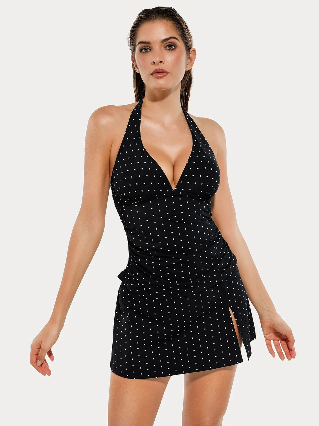 Popilush® Sculpting Halter Tankini Skirt Swimsuit Set