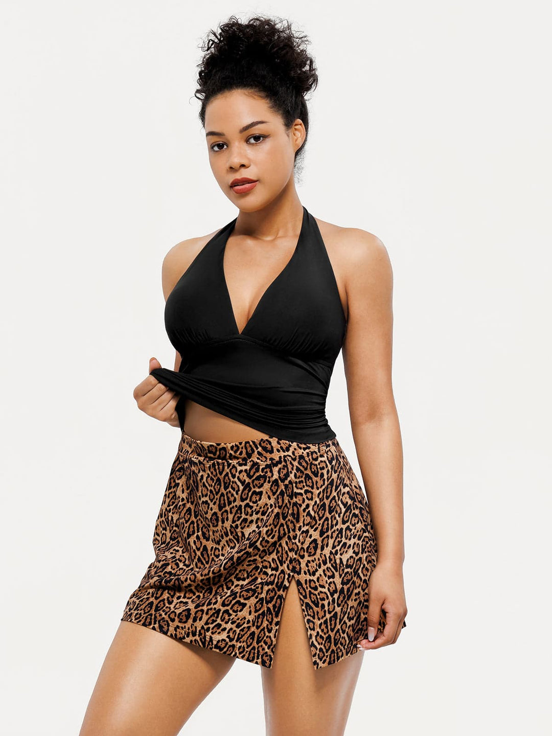 Popilush® Sculpting Halter Tankini Skirt Swimsuit Set