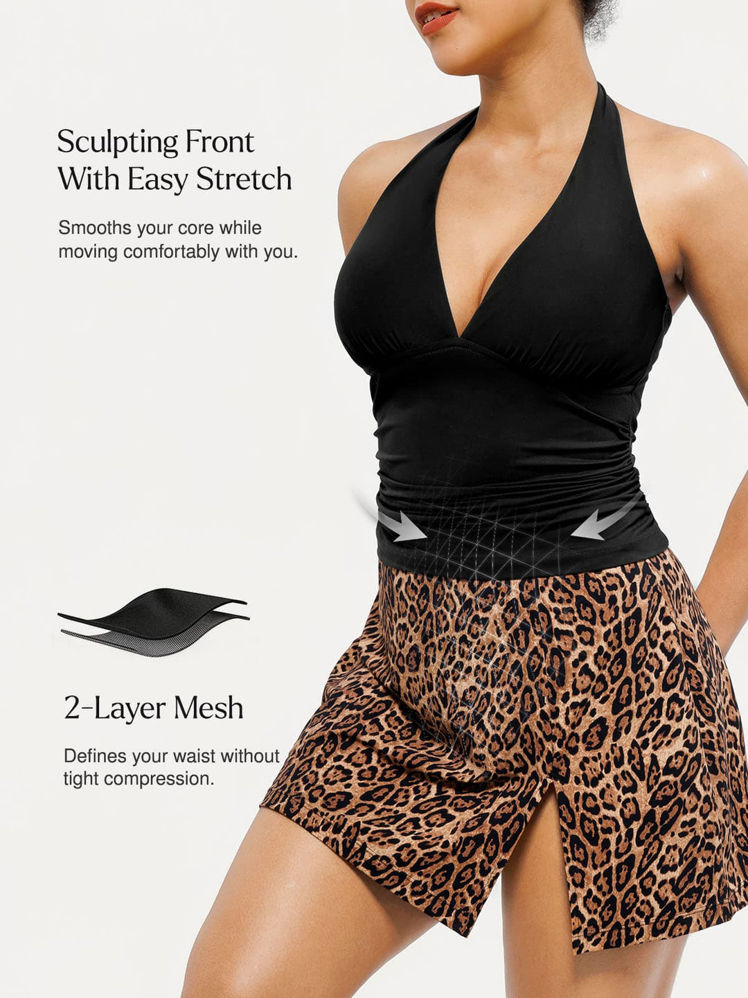 Popilush® Sculpting Halter Tankini Skirt Swimsuit Set