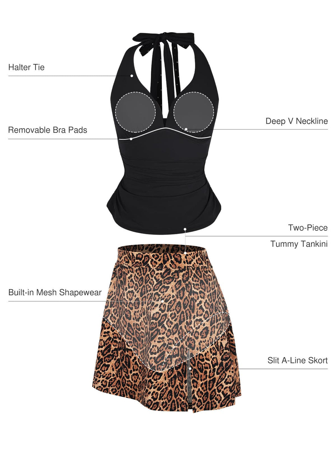 Popilush® Sculpting Halter Tankini Skirt Swimsuit Set