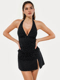 Popilush® Polka Dot / XS Sculpting Halter Tankini Skirt Swimsuit Set