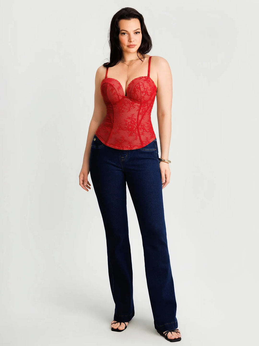 Popilush® Sculpting Lace Floral Boned Convertible Strap Corset Top