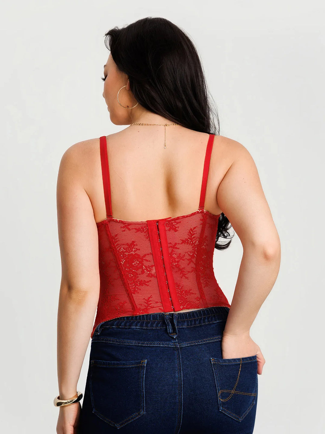 Popilush® Sculpting Lace Floral Boned Convertible Strap Corset Top