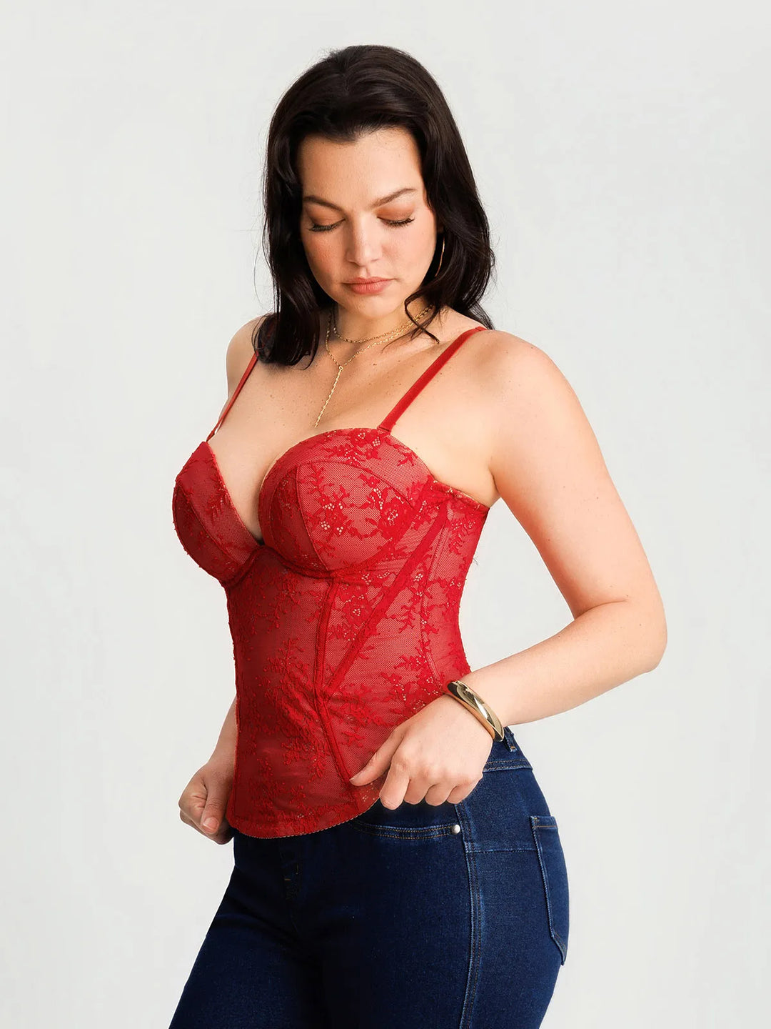Popilush® Sculpting Lace Floral Boned Convertible Strap Corset Top