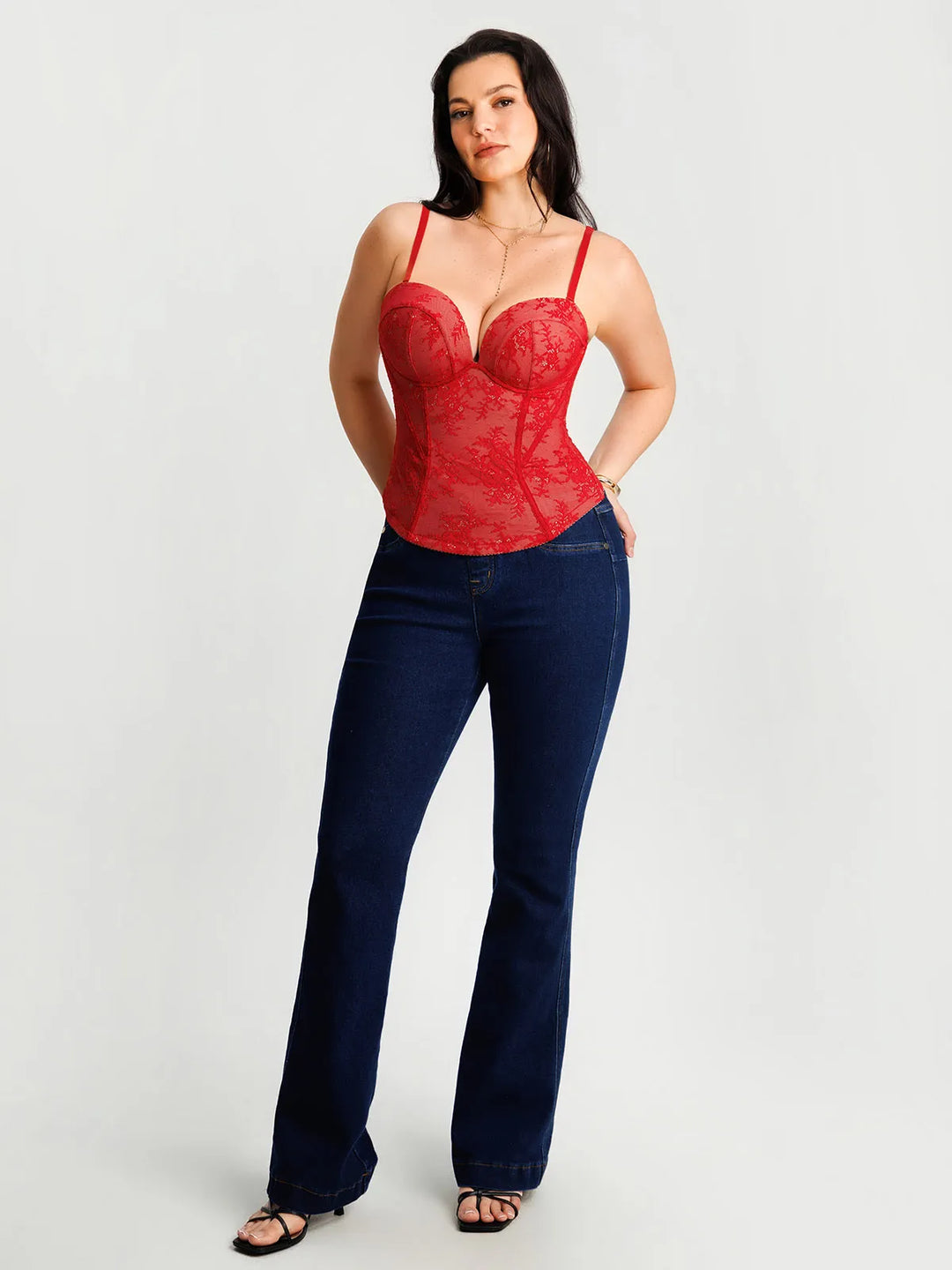 Popilush® Sculpting Lace Floral Boned Convertible Strap Corset Top