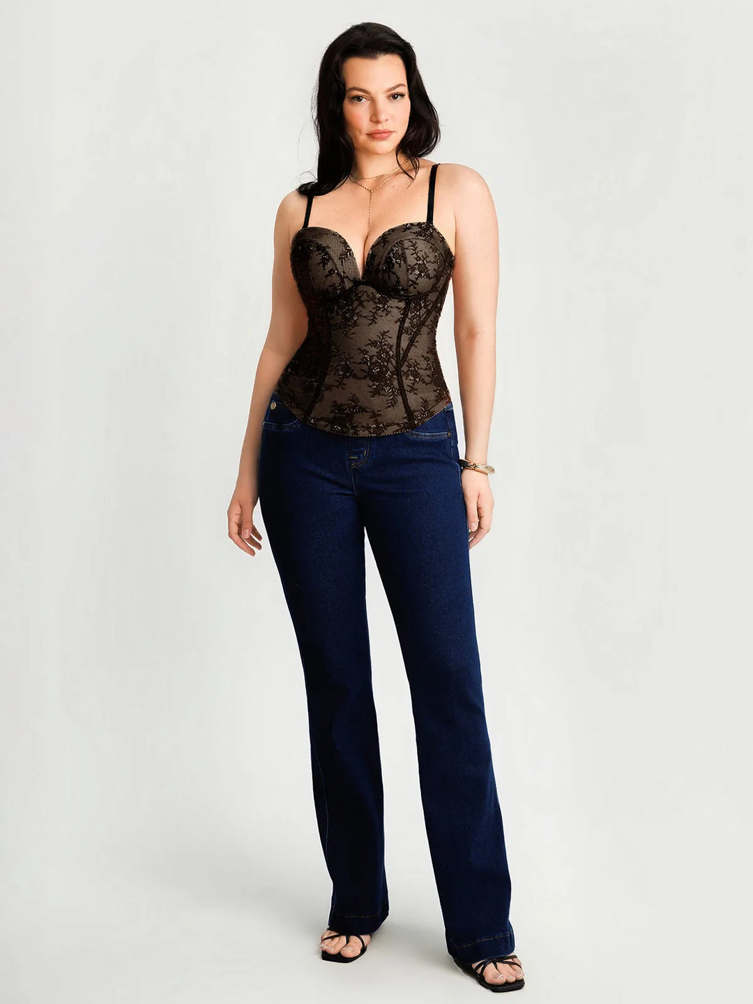 Popilush® Sculpting Lace Floral Boned Convertible Strap Corset Top