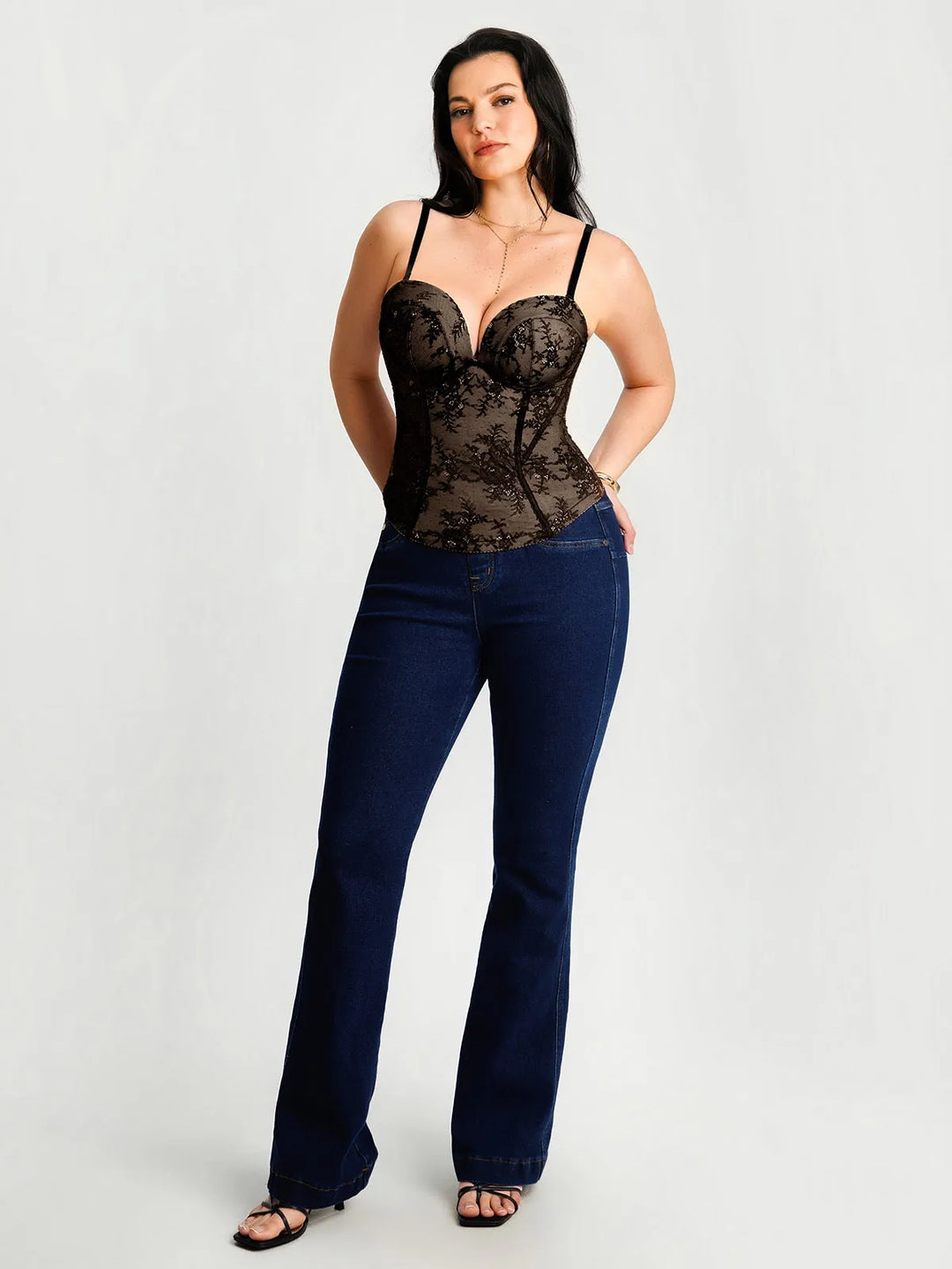 Popilush® Sculpting Lace Floral Boned Convertible Strap Corset Top
