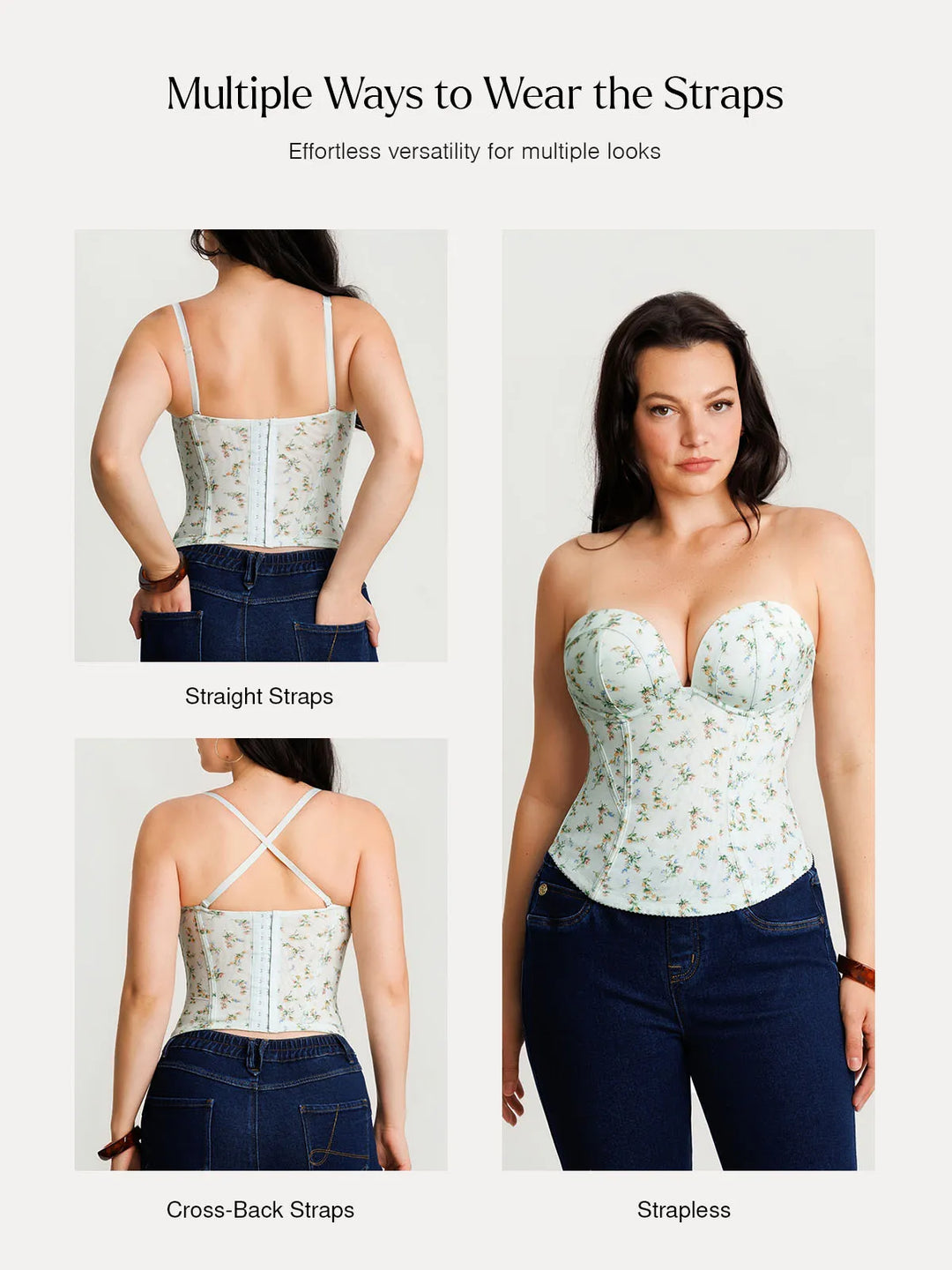 Popilush® Sculpting Lace Floral Boned Convertible Strap Corset Top