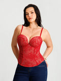 Popilush® Red Lace / XS Sculpting Lace Floral Boned Convertible Strap Corset Top