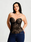 Popilush® Black Lace / XS Sculpting Push-Up Lace Floral Boned Convertible Strap Corset Top