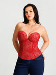 Popilush® Red Lace / XS Sculpting Push-Up Lace Floral Boned Convertible Strap Corset Top