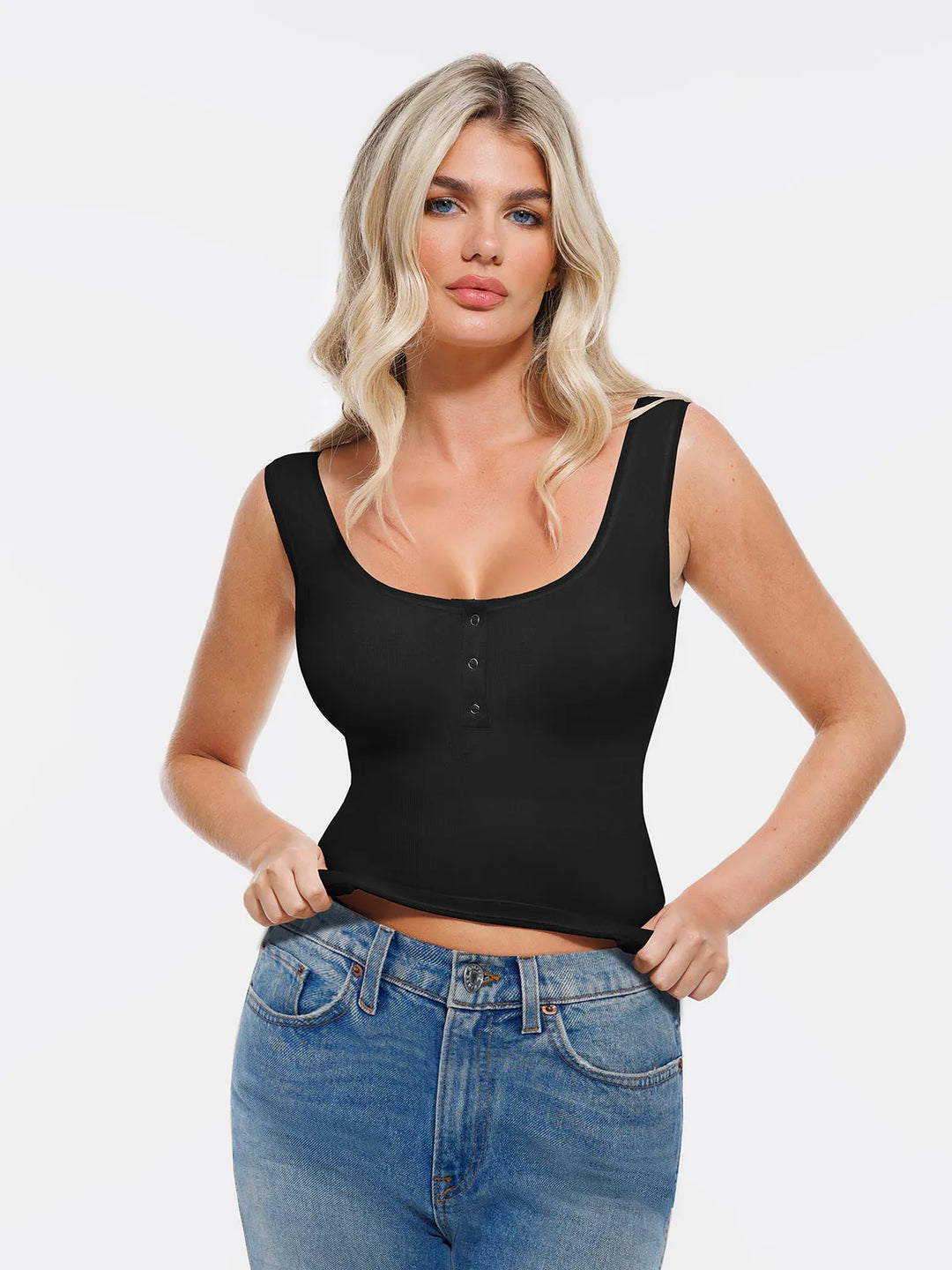 Popilush® Sculpting Push-Up Square Neck Sleeveless Cami Top with Built-in Bra