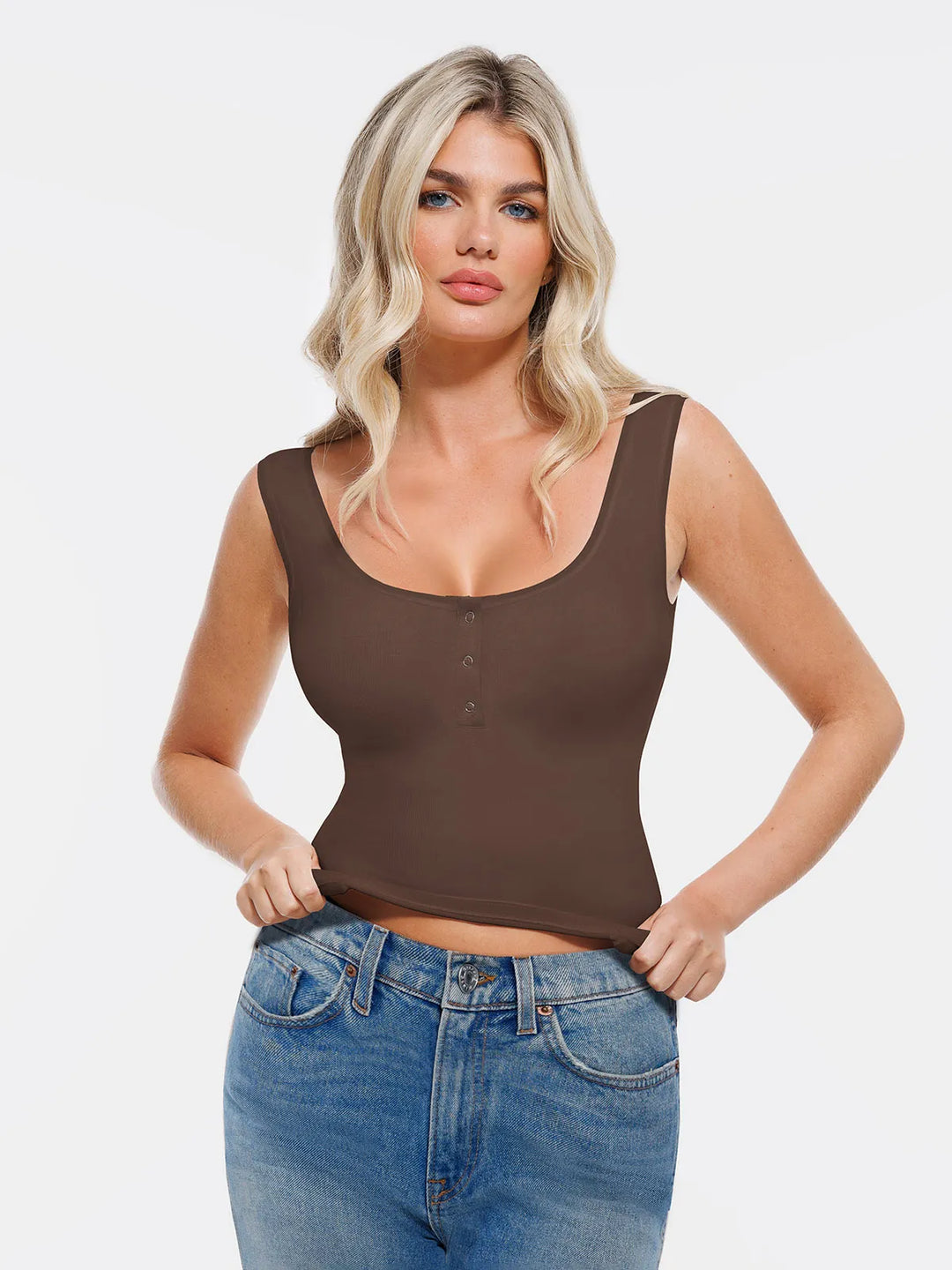 Popilush® Sculpting Push-Up Square Neck Sleeveless Cami Top with Built-in Bra