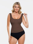 Popilush® Brown / XS Sculpting Push-Up Square Neck Sleeveless Cami Top with Built-in Bra