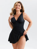 Popilush® Sculpting Ruched Deep V Skirted One-Piece Swimsuit