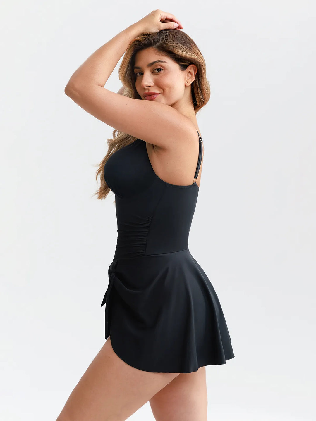 Popilush® Sculpting Ruched Deep V Skirted One-Piece Swimsuit