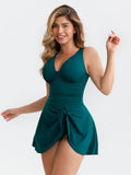 Popilush® Sculpting Ruched Deep V Skirted One-Piece Swimsuit