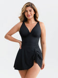 Popilush® Black / S Sculpting Ruched Deep V Skirted One-Piece Swimsuit