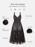 Popilush® Sculpting Vintage Blurred Floral Mesh Maxi Dress