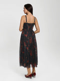 Popilush® Sculpting Vintage Blurred Floral Mesh Maxi Dress